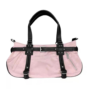 Qfdian Luxury Design Women Patchwork Underarm Bag Korean New Office Lady Fashion Chic Shoulder Handbags Y2k Ins Casual Travel Tote Bags